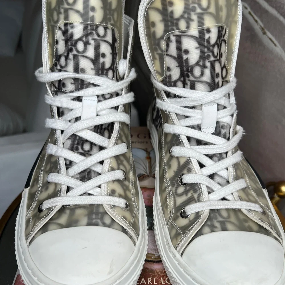 Dior Monogram High-Top Sneakers in Gray and White - Picture 4 of 11